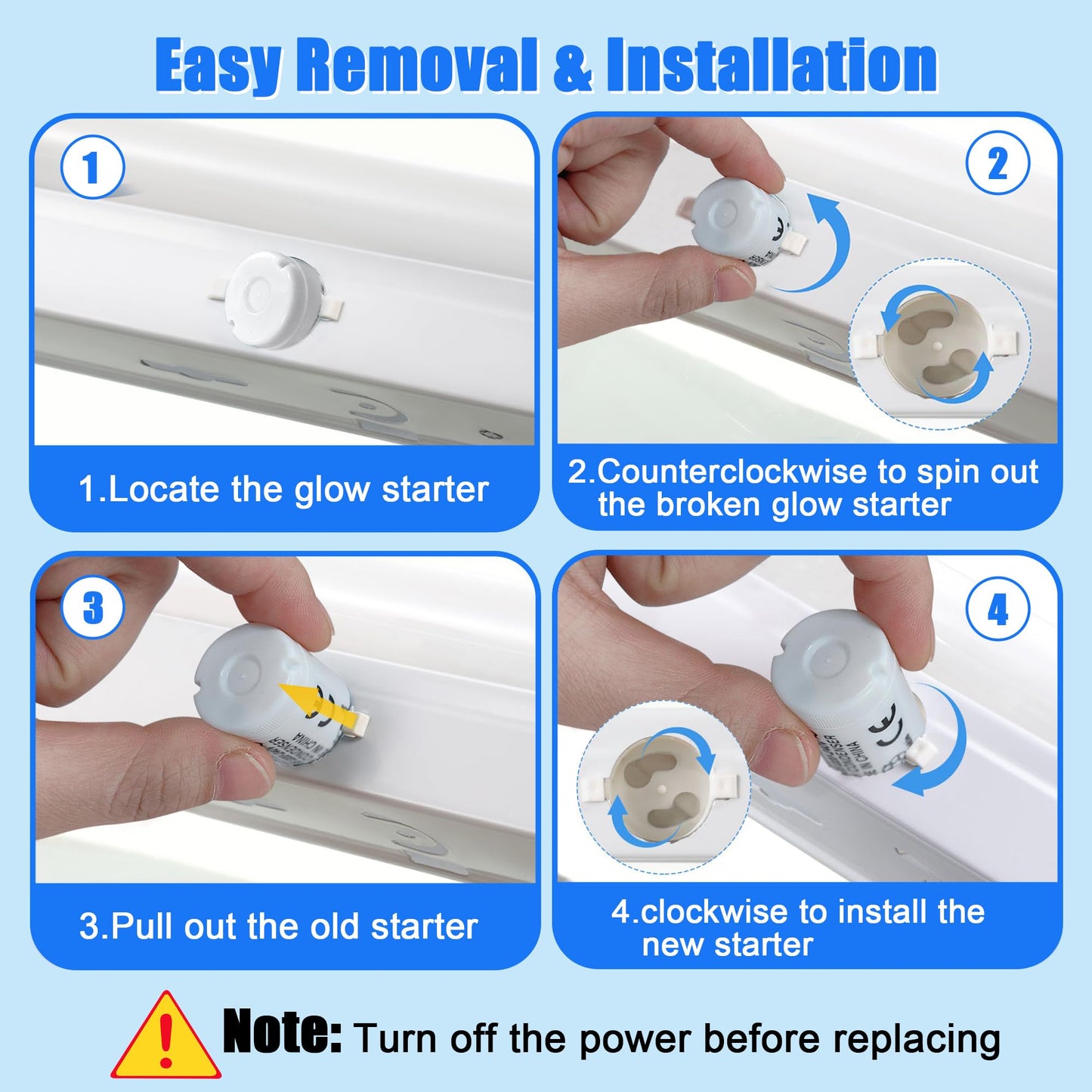 Fluorescent Starter for 4-40 Watt Fluorescent lamp, Compatible with GE Philips Sylvania Fluorescent lamp FS-2 S2, 110V 10 Count