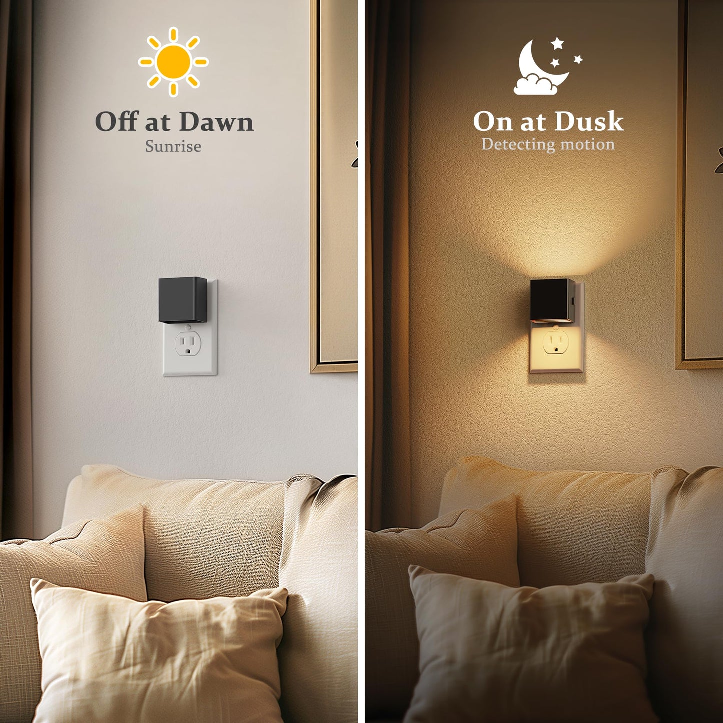 JandCase Night Light, Automatic Night Lights Plug into Wall, 2 Pack Modern Night Lights with Auto Light Sensor, 3000K Brightness Adjustable Nightlight for Kids Bathroom Hallway Kitchen Bedroom Decor