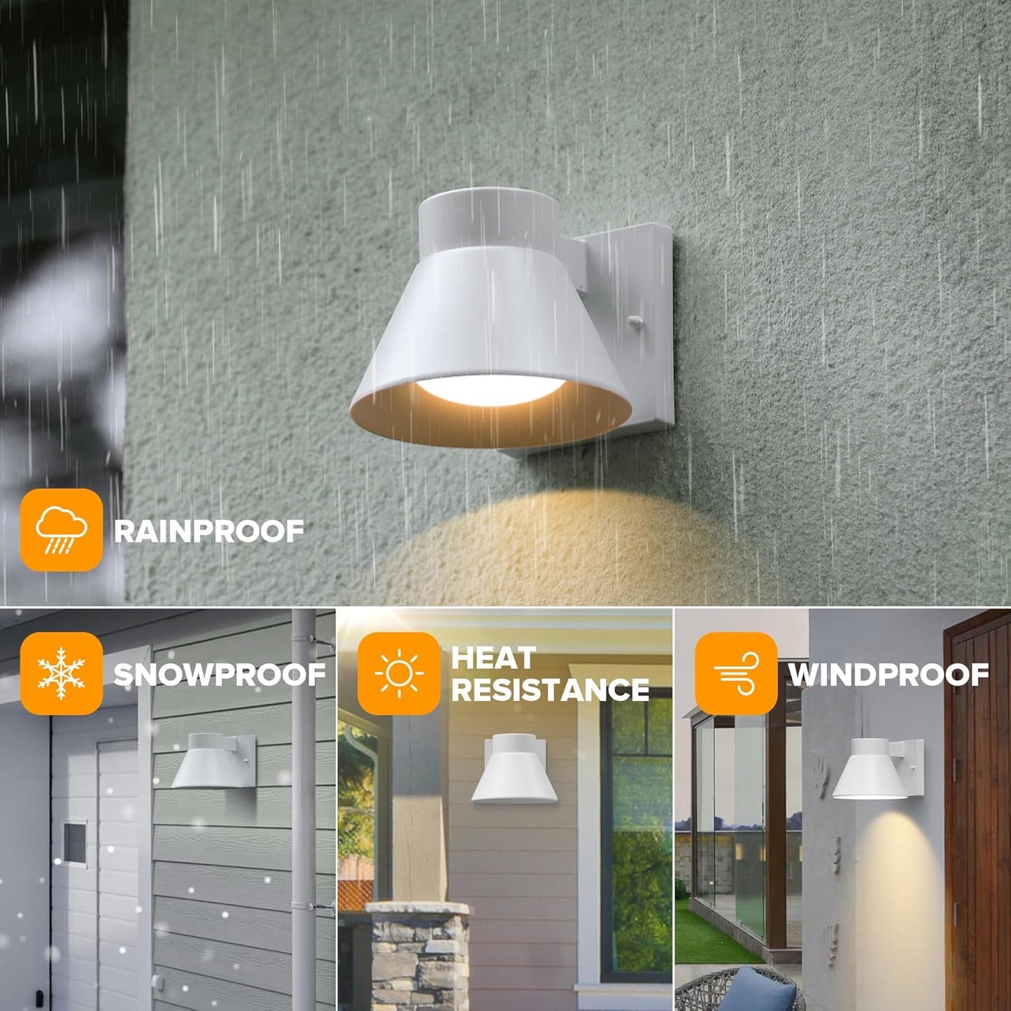 LED Outdoor Wall Lights - 2 Pack Black Waterproof Lanterns for Porch, Patio & Garage