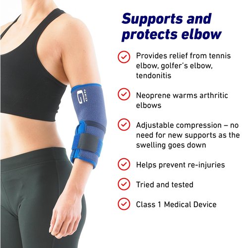 Neo-G Elbow Support - For Epicondylitis, Tennis Golfers Elbow, Sprains, Strain Injuries, Tendonitis, Arthritis, Recovery, Sports - Adjustable Compression - Class 1 Medical Device - One Size - Blue