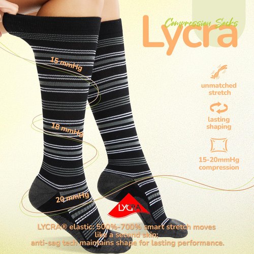 Iambamboo Merino Wool Compression Socks for Women Men, 15-20 mmHg Knee High Socks for Flying, Travel, Running