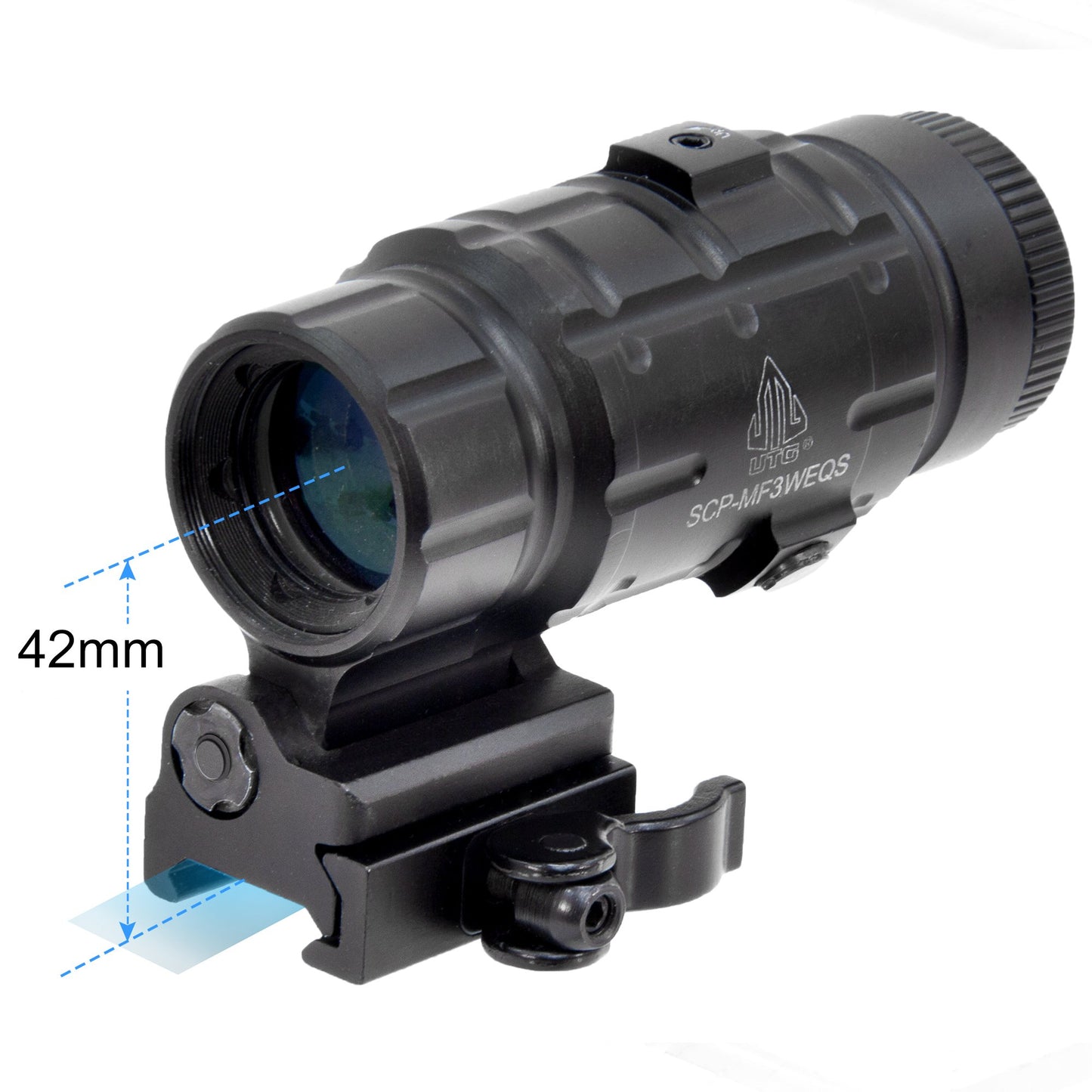 UTG 3X Magnifier with Flip-to-side QD Mount, W/E Adjustable , Black