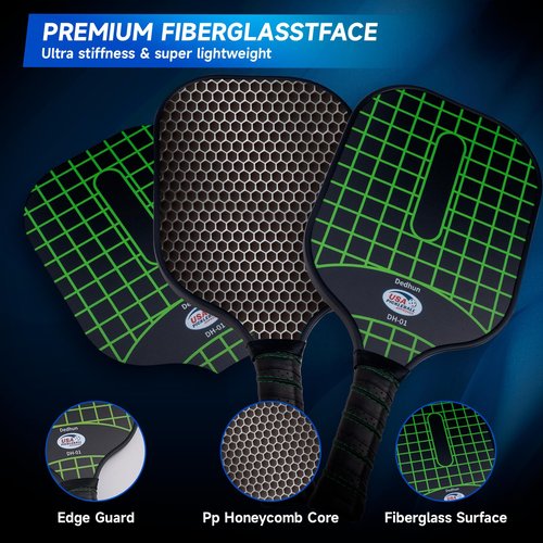 Dedhun Pickleball Paddles Set of 2, USAPA Approved Fiberglass Surface Pickleball Set for Men, Women, Kids, Adults, 2 Outdoor Pickleball Balls and 2 Indoor Pickleball, 1 Bag (1Black1White)