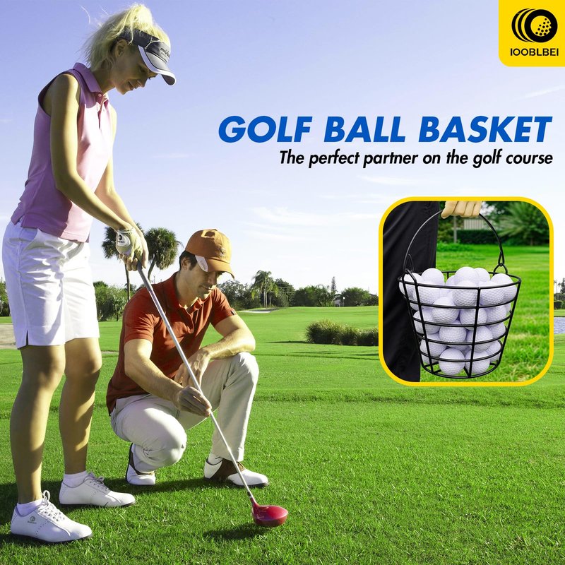 IOOBLBEI Stainless Metal Golf Ball Basket, Golf Ball Bucket with Handle, Holds 50 Balls, 2 Pack Golf Ball Container