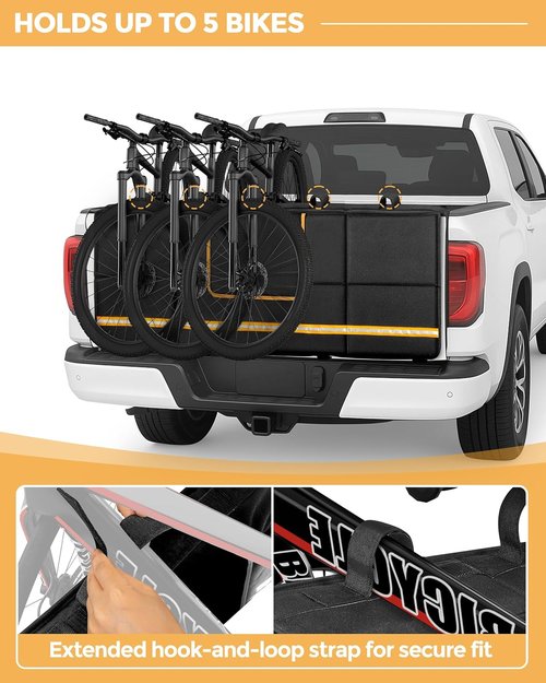 Marscamd Tailgate Bike Pad - Heavy-Duty Protection for Mid-Size Trucks | Fits 51"-55" Tailgates, Holds 5 Bikes, Black