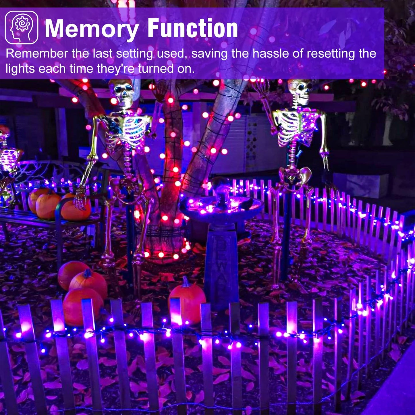 Nielfoi Purple Halloween Lights, 66FT 200 LED Halloween Lights Outdoor with 8 Modes Waterproof, Connectable String Light Indoor Green Wire for Tree Garden Patio Party Holiday Decorations