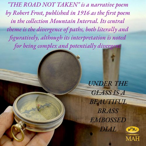 Large 2.8-Inch Antique Brass Compass – “The Road Not Taken” Poem by Robert Frost – Inspirational Gift for Son, Grandson, Graduate & Traveler – Handmade Literary Keepsake with Leather Case & Gift Card