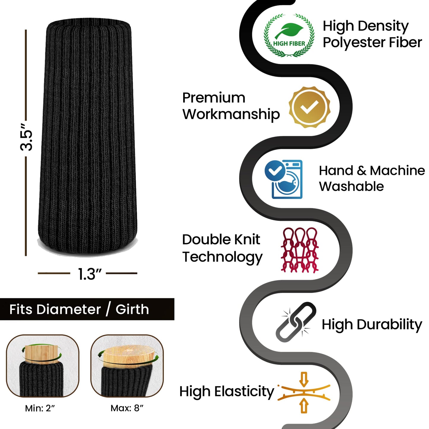 32 Pcs Black Premium Chair Leg Socks Protectors for Hardwood Floors - Do not Easily Fall Off - Very Easy to Put on - Fits All Leg Shapes - High Elastic Bar Stool Leg Covers - Furniture Pads