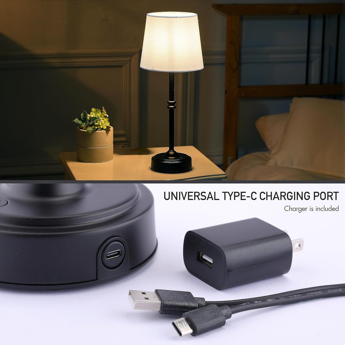 Cordless LED Table Lamp with Dimmer - O’Bright Seraph, Rechargeable Battery, 3-Level Brightness, Perfect for Patio & Bedside