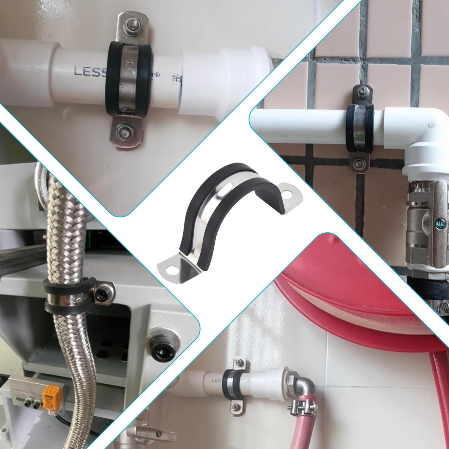 1-1/4 Inch 10 PCS 2 Holes Rubber Cushioned U Bracket Clamp, Reinforced Rigid Pipe Strap, Stainless Steel Conduit Straps Cable Clamp (32 mm) by Tavonuxt