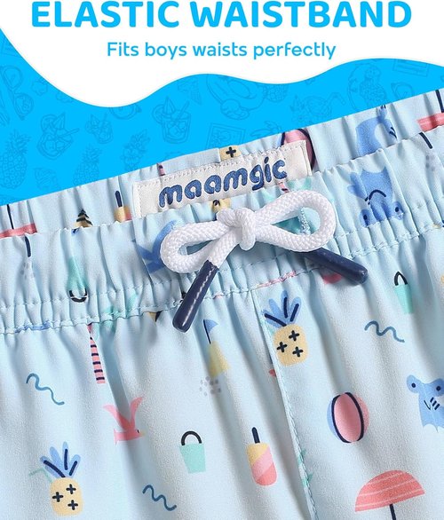 Maamgic Boys Swim Trunks - Quick Dry Bathing Suit with Compression Liner | 4-Way Stretch Toddler Shorts