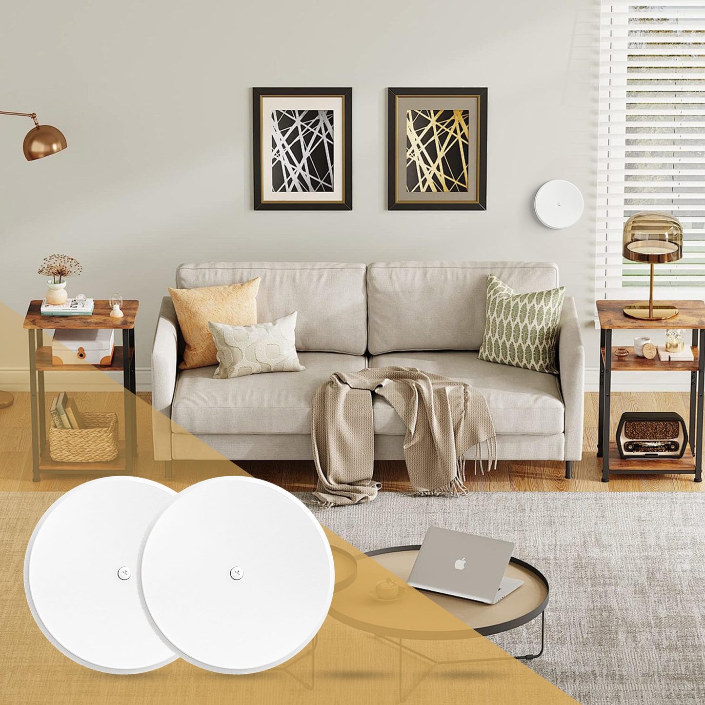 Ceiling Cover Plate,5 Inch Metal Blank Wall Plate Fits 3-1/4" to 4" Round/Octagon Electrical Box Holes,Smoke Detector Cover Plate With Center Screws, Hole Spacing 1.75" to 3.5" (White-2 Pcs)