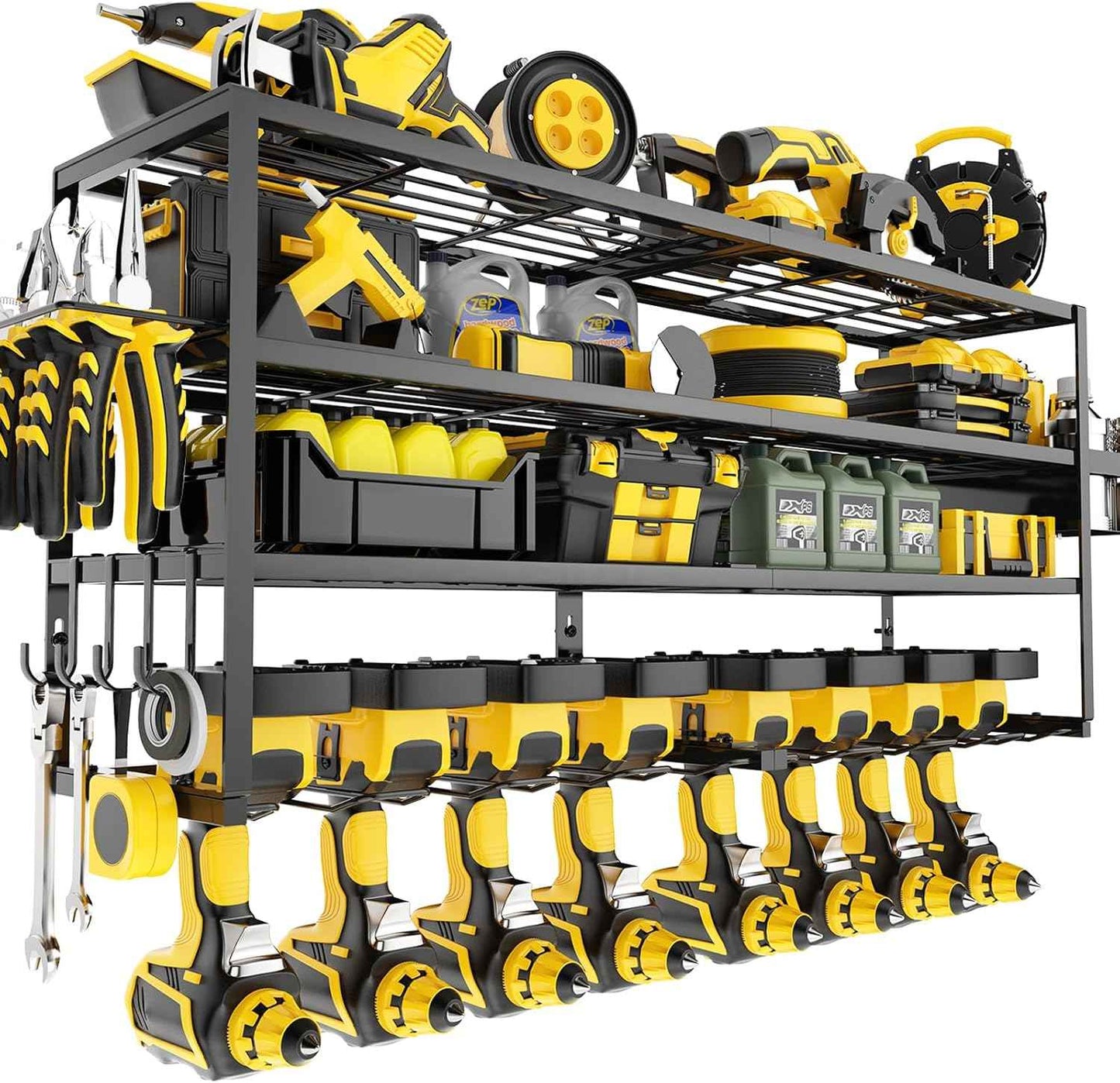 Heavy-Duty Wall-Mount Power Tool Organizer - 3 Extra Large Layers, 300lbs Capacity, 8 Cordless Drill Holders for Garage & Workshop