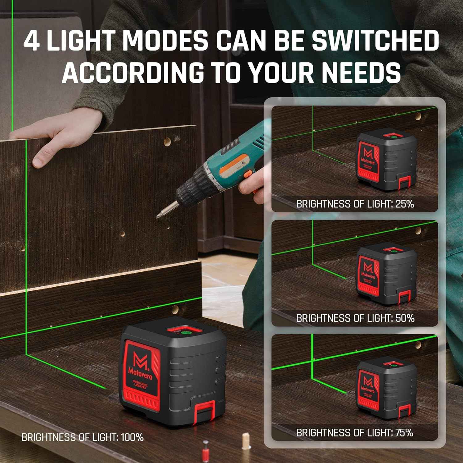 Green Laser Level with Tripod - 100ft Self-Leveling Cross Line, IP54 Waterproof, 4 Brightness Modes & Carrying Bag