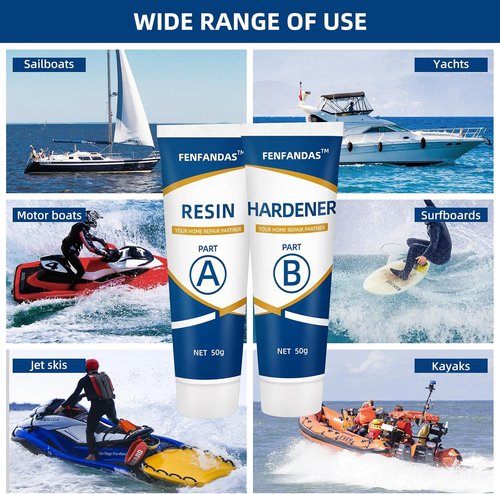 FENFANDAS Fiberglass Boat Repair Kit - Marine Gel Coat & Epoxy Filler for Holes, Chips, Cracks (Color Match)