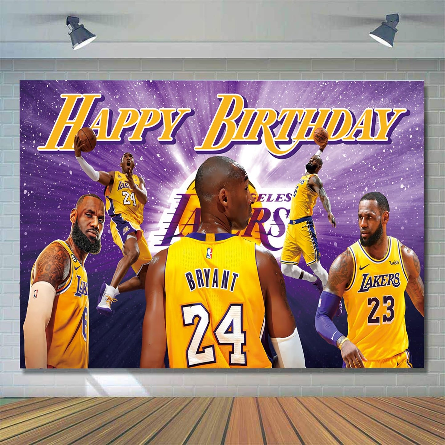 42Pcs Los Angeles Basketball Party Supplies Pack Includes,Banner,Cake Topper,Blackdrop,Balloons for The Laker party decoration