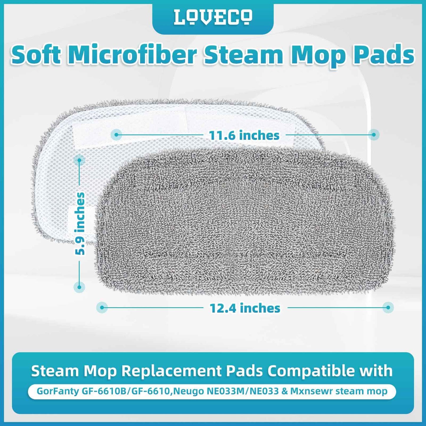 LOVECO 4 Pack Steam Mop Pads Compatible with GorFanty GF-6610B/GF-6610, Neugo NE033/NE033M & Mxnsewr, Washable Microfiber Steam Mop Replacement Pads for Multi-Surface Cleaning