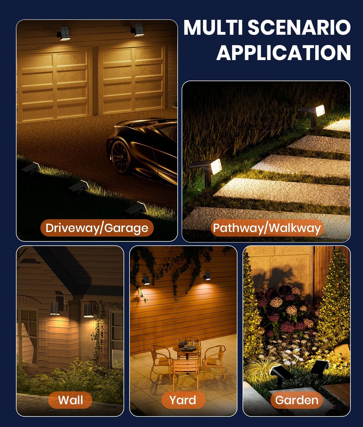 Adjustable Solar Spot Lights Outdoor - 3 Color Modes, IP67 Waterproof, 2-in-1 Wall & Pathway Lighting for Garden, Yard, Patio & Landscape