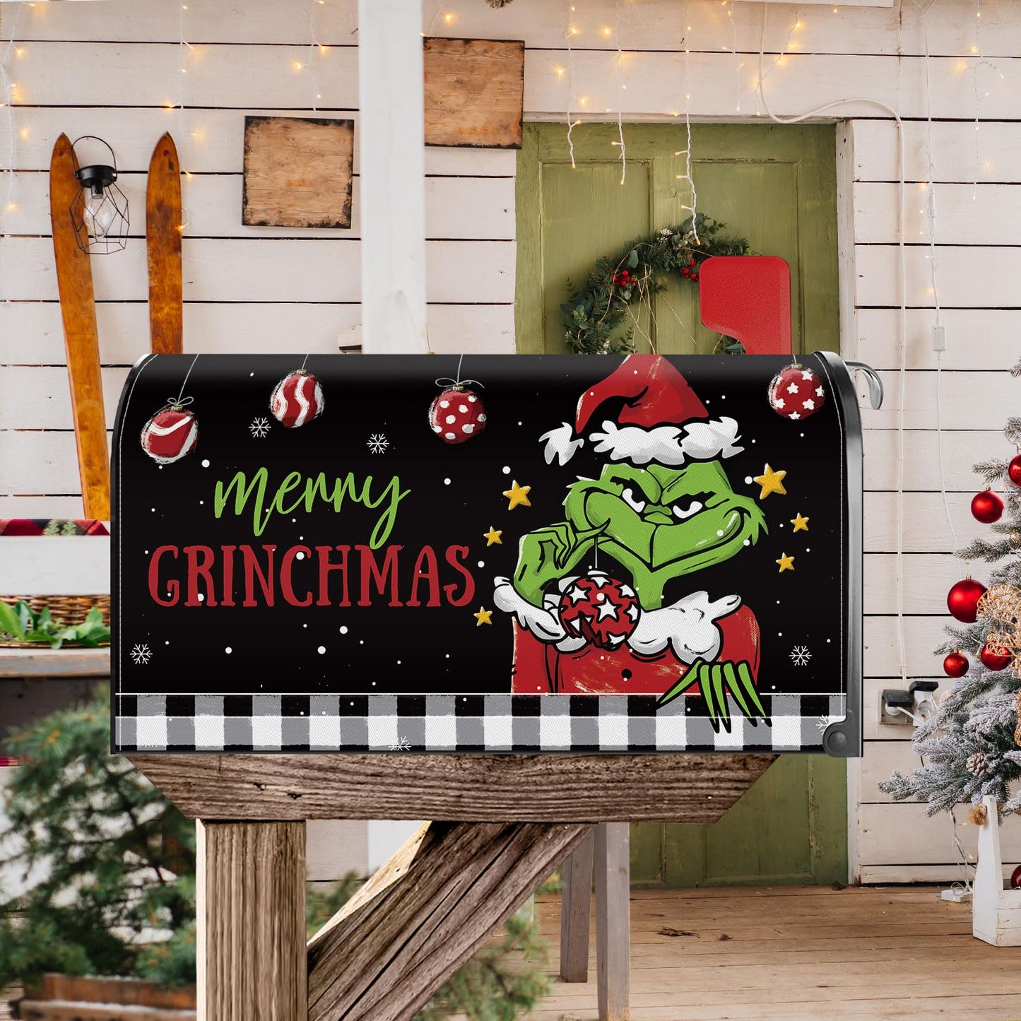 YINENA Christmas Funny Mailbox Cover Magnetic Standard Size 21x18 Inch Winter Christmas Decorative Post Letter Box Wrap Decor Garden Yard Decoration