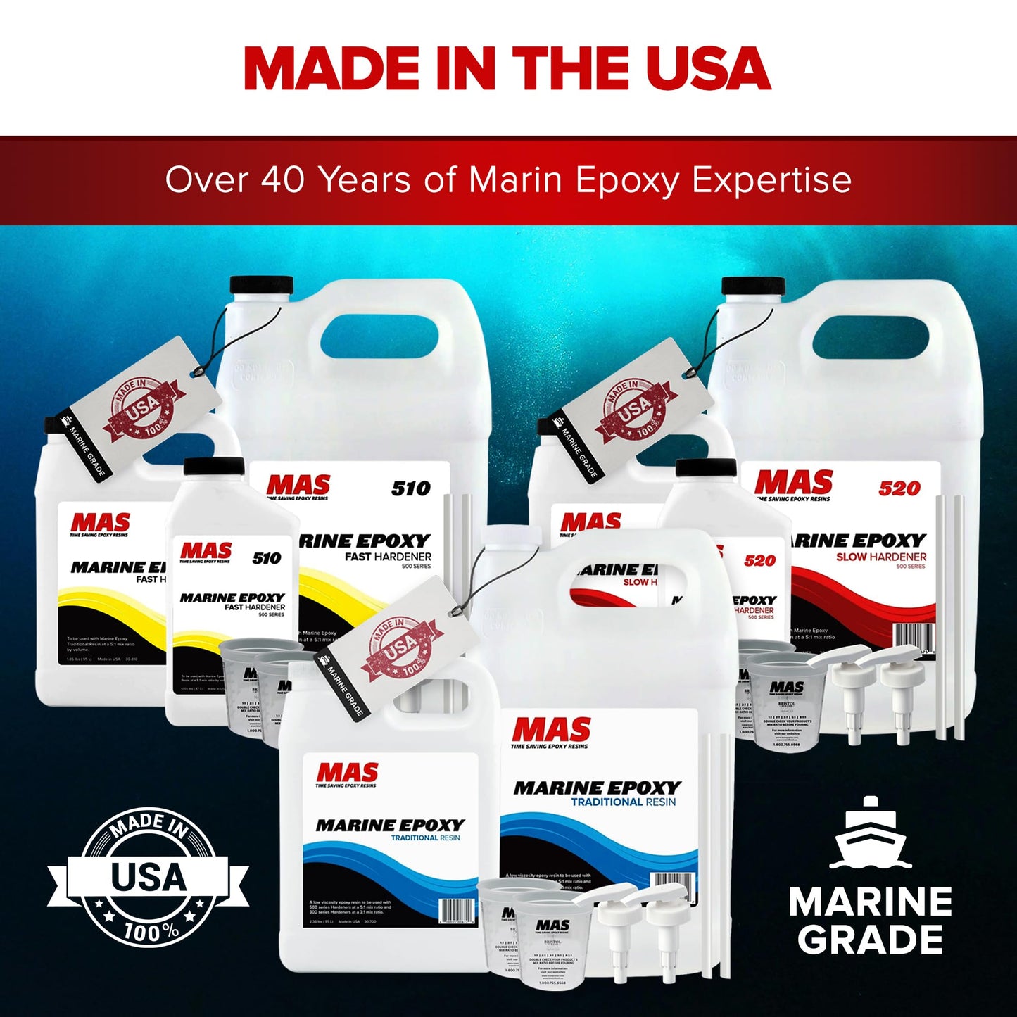 MAS Epoxies 5:1 Traditional Marine Epoxy Resin Kit (38.4 Oz, Slow)