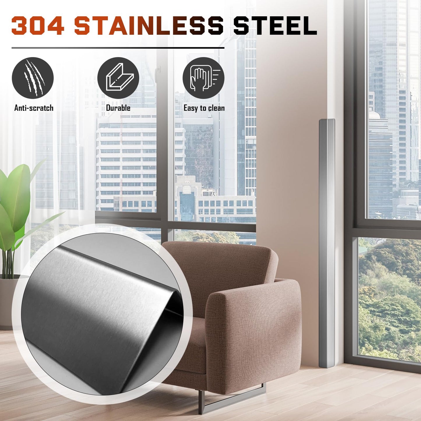 Zipcase Stainless Steel Wall Corner Guard 2 x 2 x 48 inch, Pack of 6 Metal Wall Corner Protector with 90-Degree Angle for Wall Protection and Decoration.