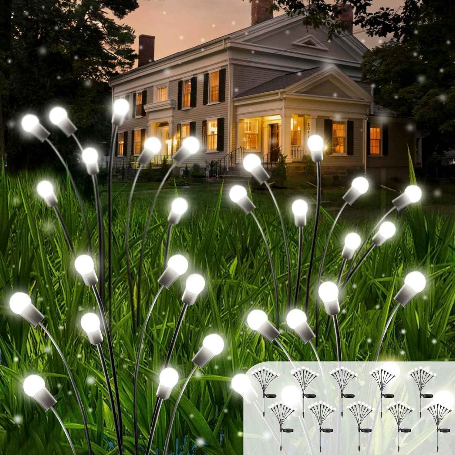48 LED Solar Halloween Lights - 6 Pack Purple & Orange Waterproof Firefly Lights for Garden & Patio Decor