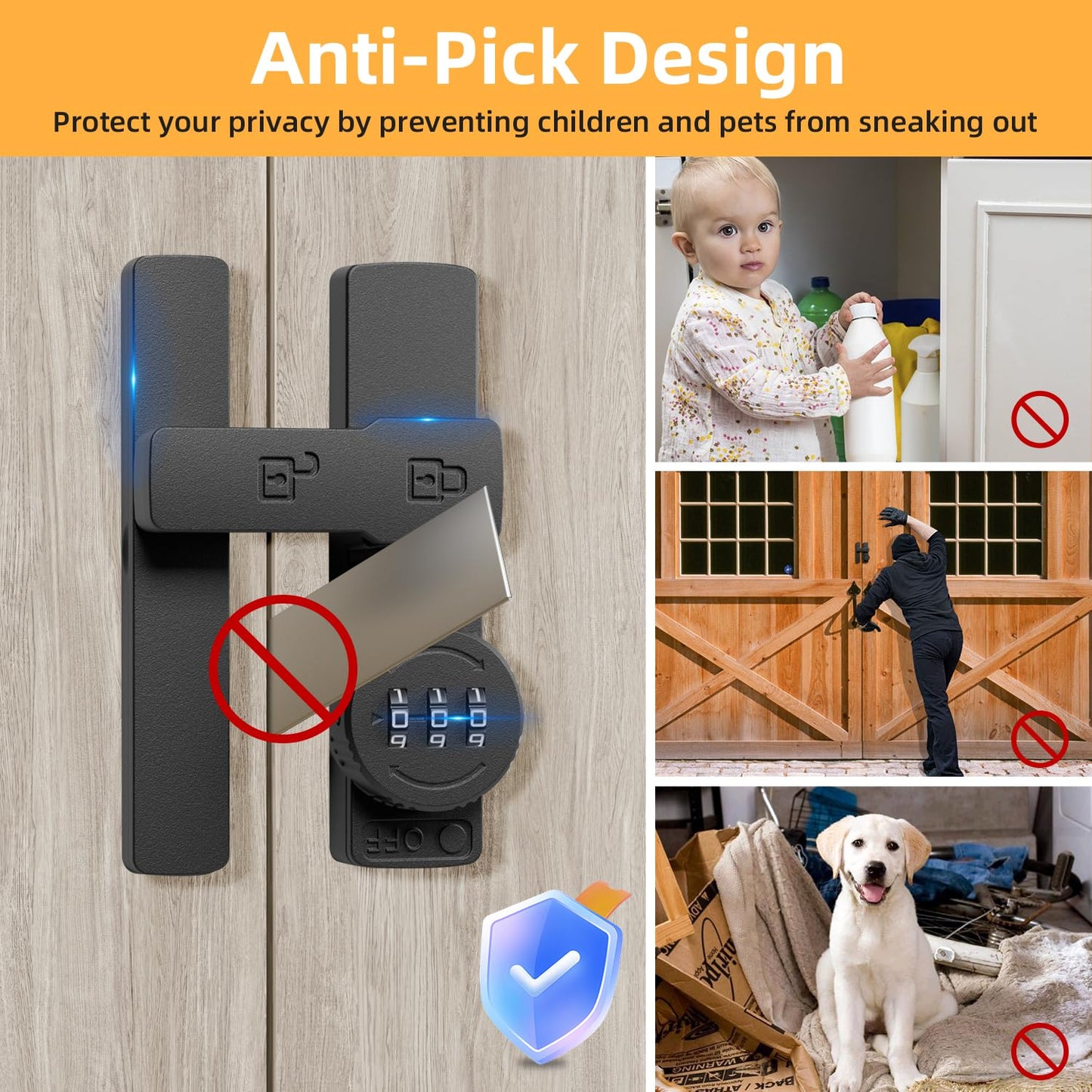 Barn Door Lock,180 Degree Flip Barn Door Locks and Gate Latches, Sliding/Bifold French Door Lock Latch for Gate Barn Garage Shed Window Cabinet Liquor 3-Digit Password Keyless,Black