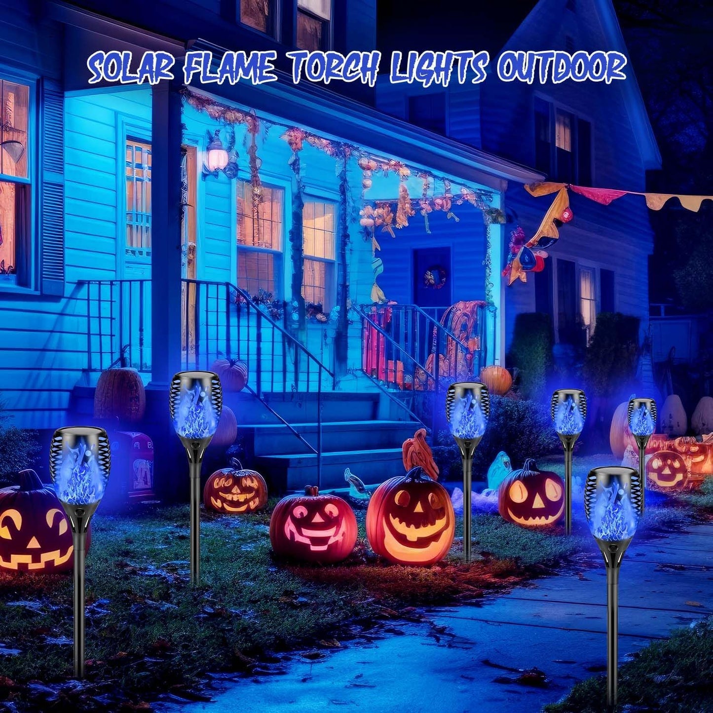 10 Pack Mini Solar Torch Lights - Flickering Flame Outdoor Decor for Halloween, Waterproof Solar Garden Pathway Lights