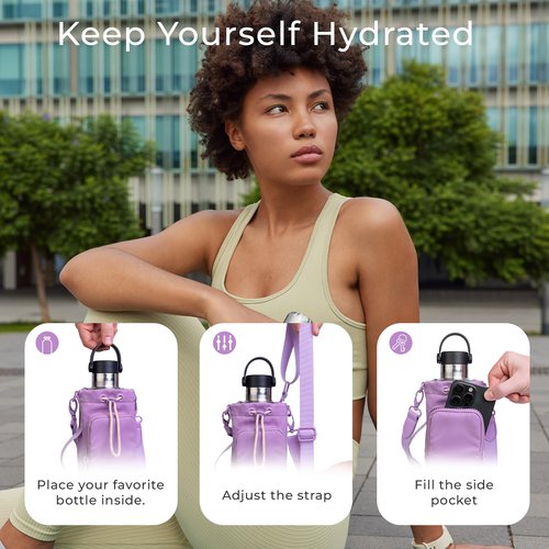 Lifedrop Bottle Holder with Strap Durable Insulated Bag for 32oz Bottles Multifunctional Front Pocket Holder for Hiking, Sports