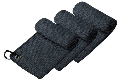 Handy Picks Microfiber Golf Towel (16" X 16") with Carabiner Clip, Waffle Pattern Golf Towel Hook and Loop Fastener - The Convenient Golf Cleaning Towel Black