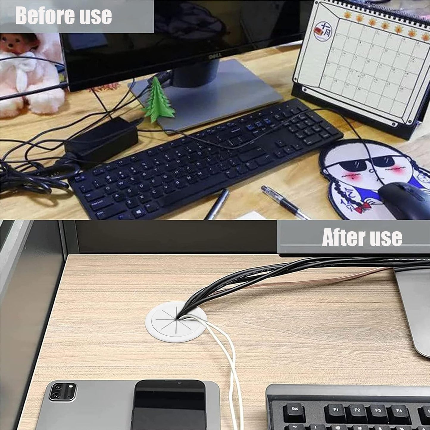 TuTuYa Desk Grommet, 6PCS Flexible 2 Inch (50mm) Desk Cable Grommet Desk Cable Hole Covers with Hole Saw, Ideal Solution for Office and Home Table Cable (White, 2Inch_50mm) (White)