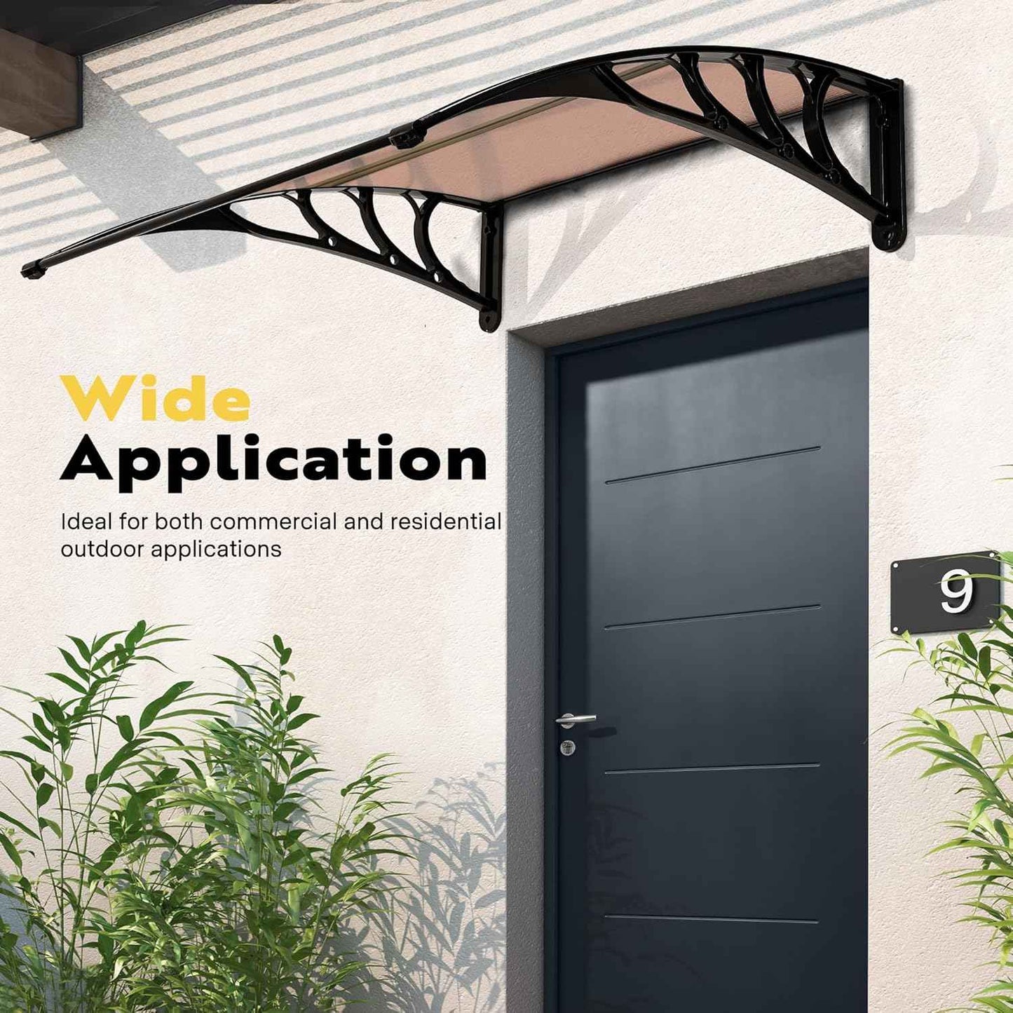 40-Inch VIVOHOME Polycarbonate Window Door Awning Canopy - Brown with Black Bracket