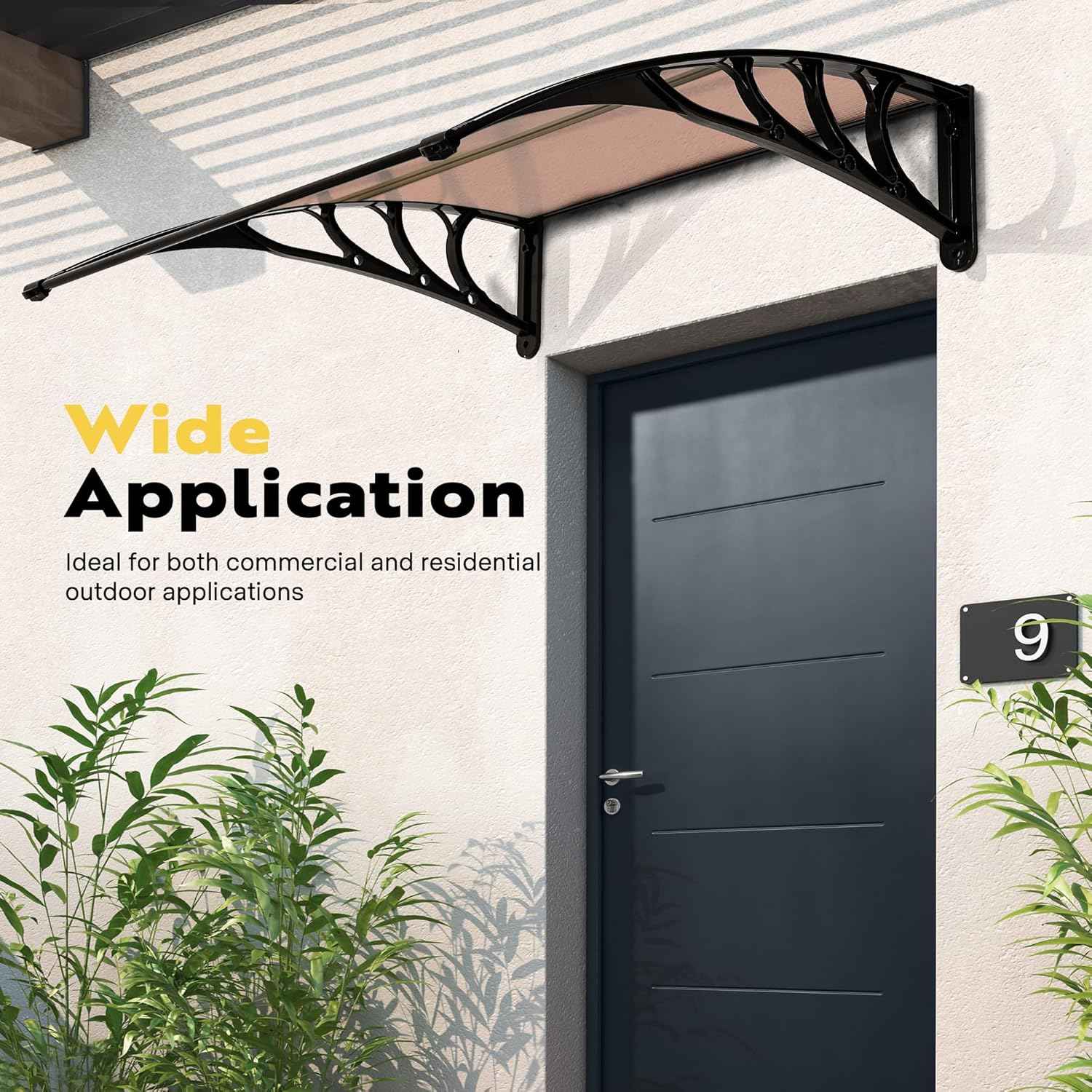 40-Inch VIVOHOME Polycarbonate Window Door Awning Canopy - Brown with Black Bracket