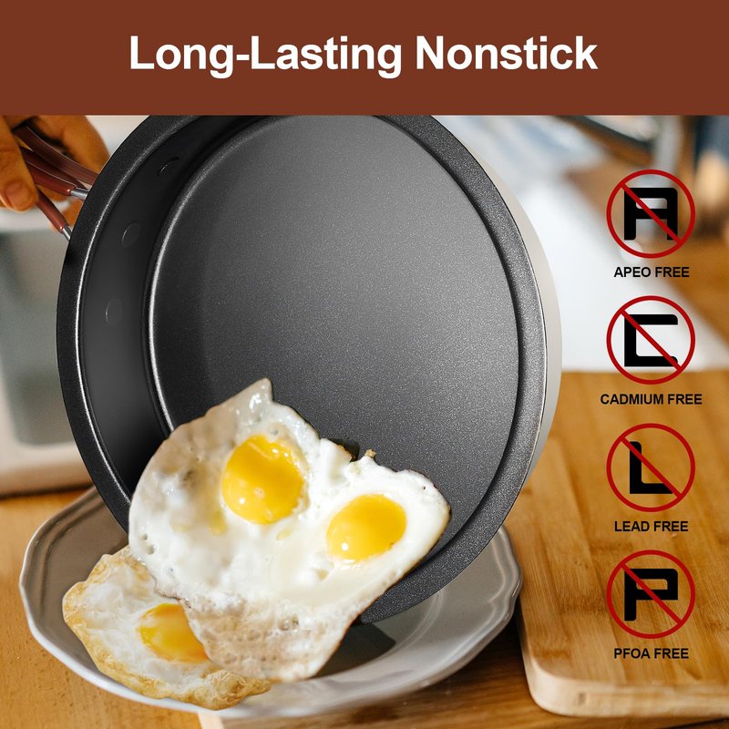 Odoland 10pcs Camping Cookware Non-Stick Camping Pot and Pan Set with Plate Bowl Fork Knife Spoon for Backpacking, Hiking, Outdoor Cooking and Picnic