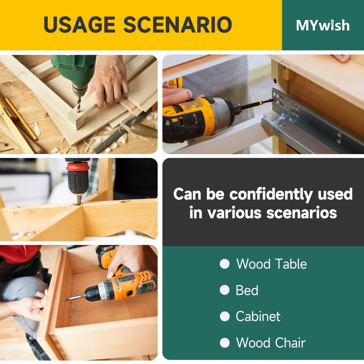 Mywish 100Pcs Pocket Hole Screws 2-1/2 Inch, Wood Screws #8 x 2-1/2" Washer Head Square Drive Self Tapping Pocket Screws, Zinc Plated, with 150MM Pocket Hole Drill Bit