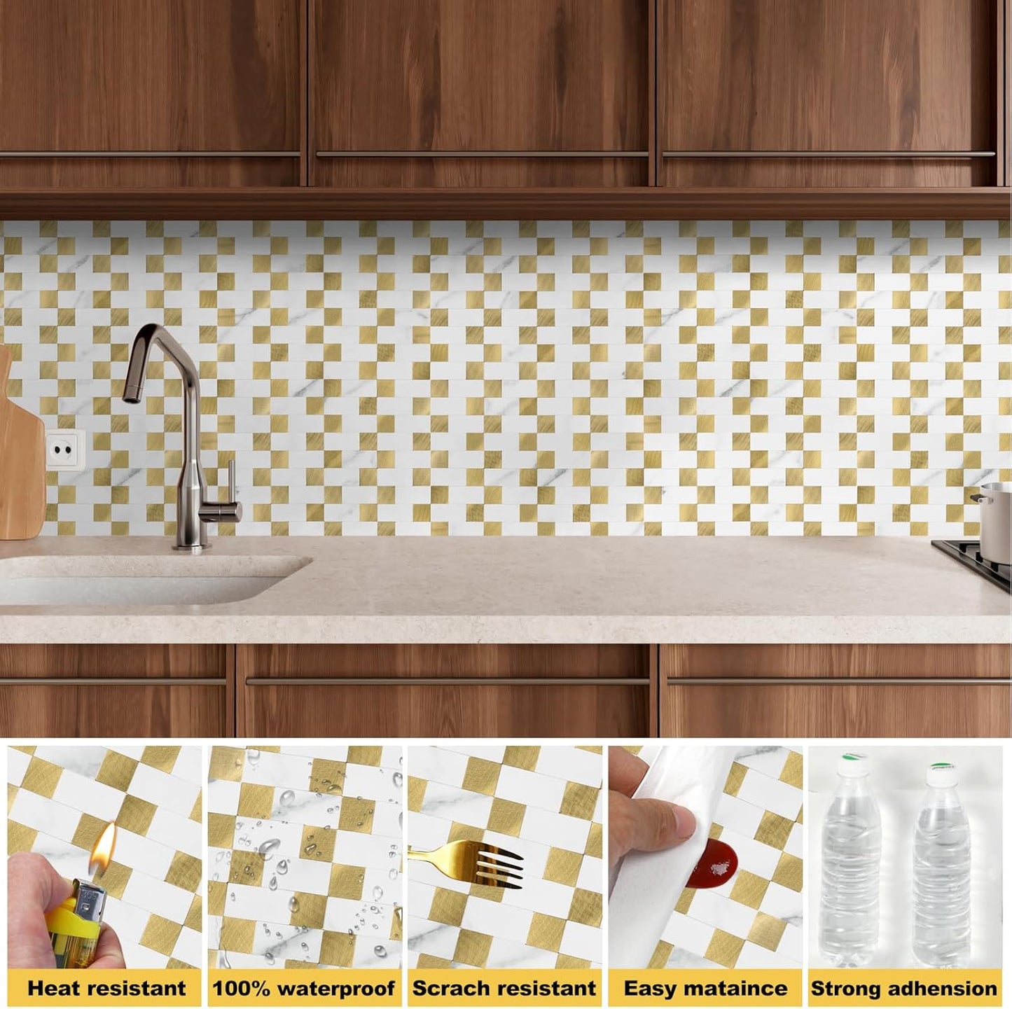 Stainless Steel Peel and Stick Backsplash Tiles - 20 Sheets, 12''x12'' for Kitchen & Bathroom