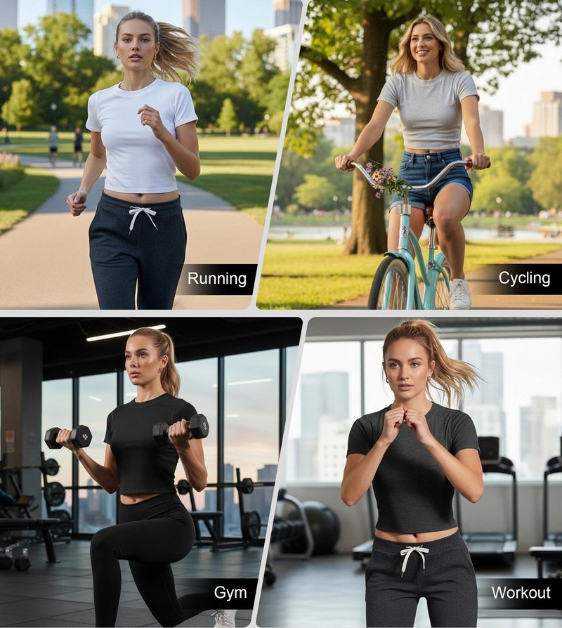 Fioboc Cropped Workout Tops for Women Slim-fit Athletic Short Sleeve Tee Gym Running Yoga Casual Tight Shirts XS-2XL