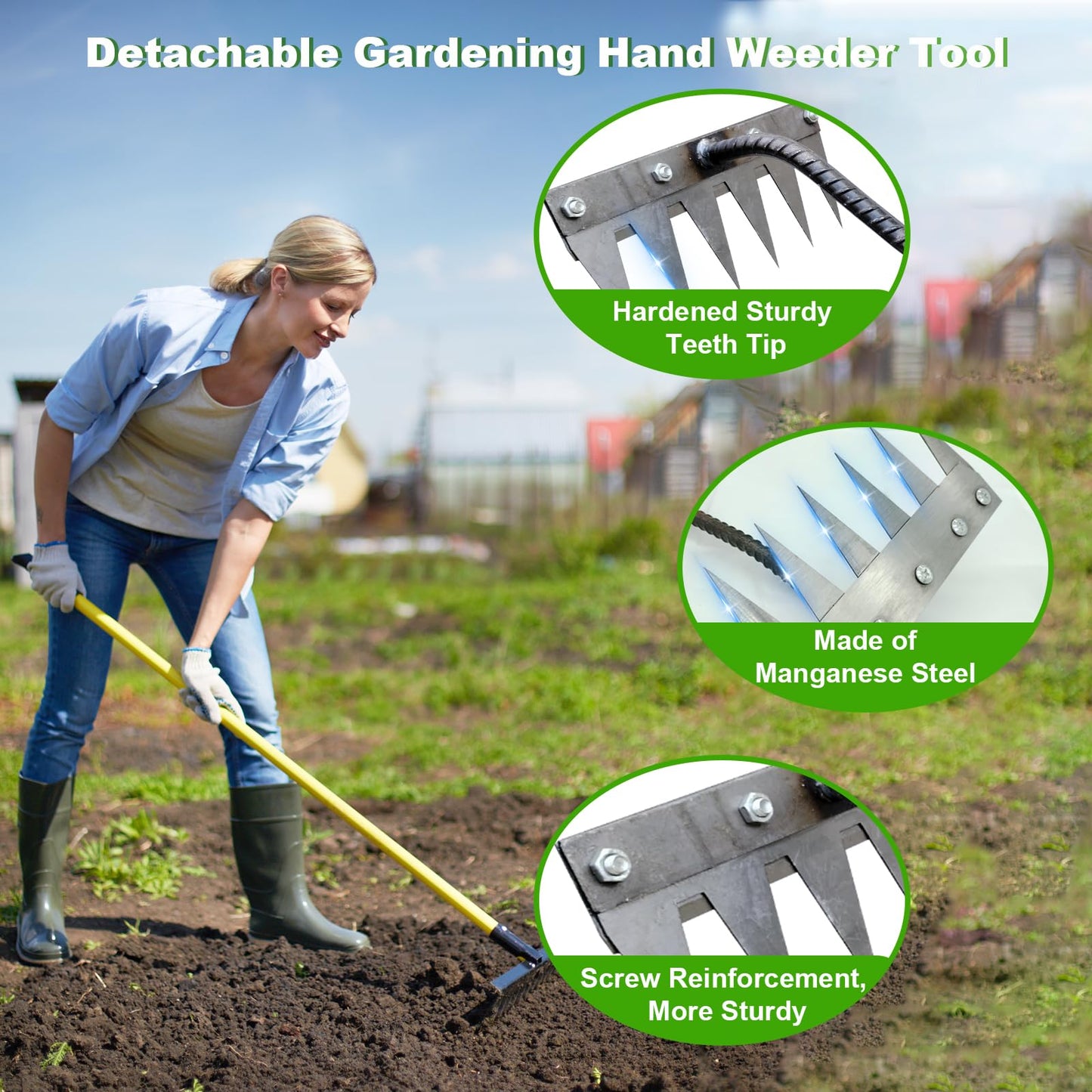 Garden Weeding Rake, Upgraded Detachable Weeder Puller Tool, Manganese Steel Iron Weeding Rakes for Weeding, Yard, Farm... (5 Tines)