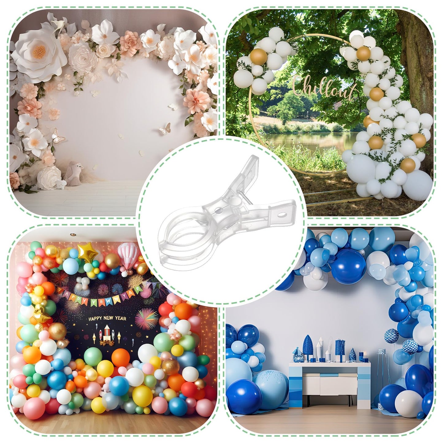 LemonRoad 10 Pack Large Balloon Arch Clips Plastic Transparent Backdrop Spring Clamps 3.5 Inch Heavy Duty Clip for Balloon Arch Kit Birthday Decoration Crafts Woodworking Photography Studios (Clear)
