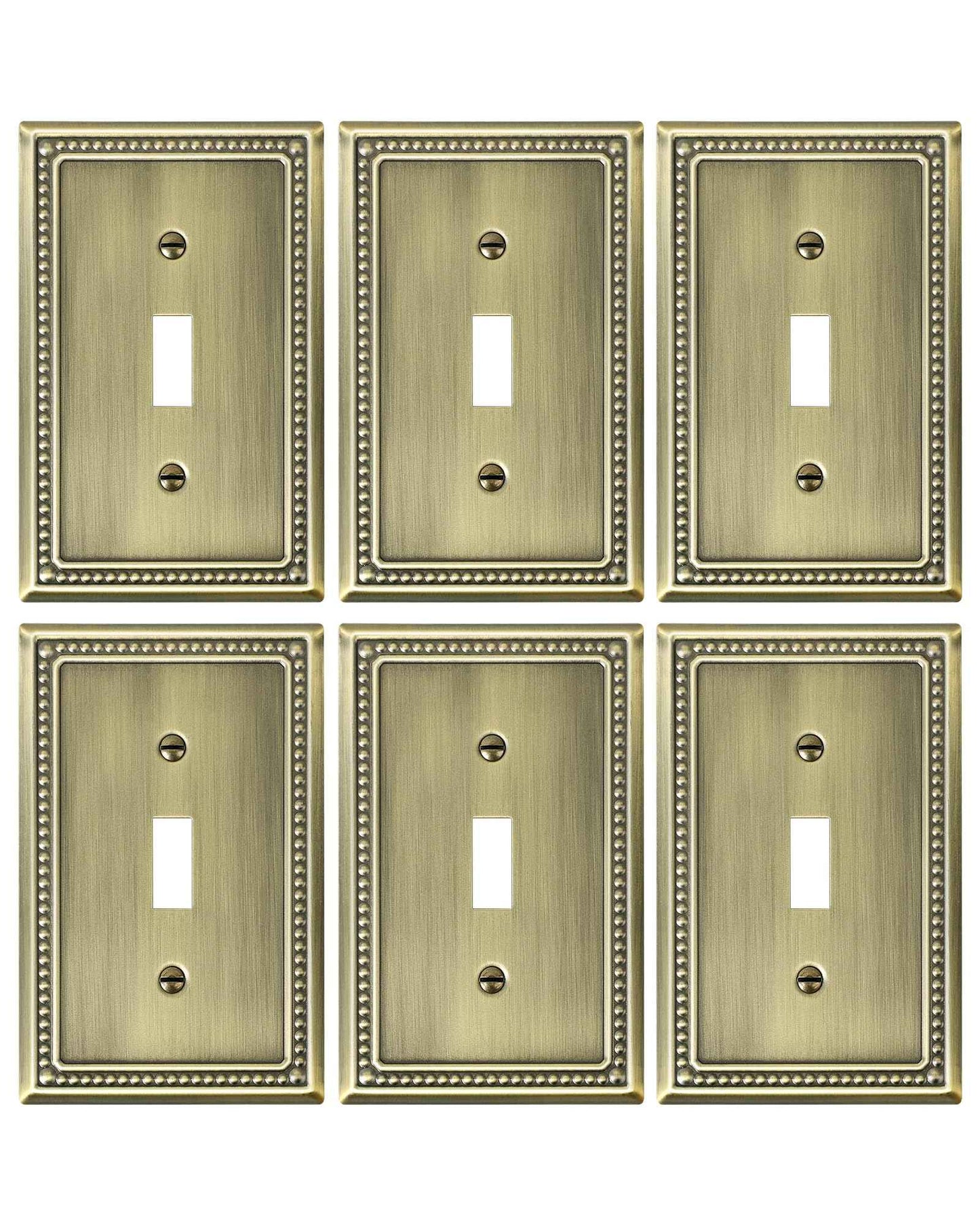TREEWELL 6-Pack Single Toggle Light Switch Cover Plate, Pearls Decorative Switch Plate Covers, Antique Brass 1 Gang Metal Wall Plate, Corrosion Resistant