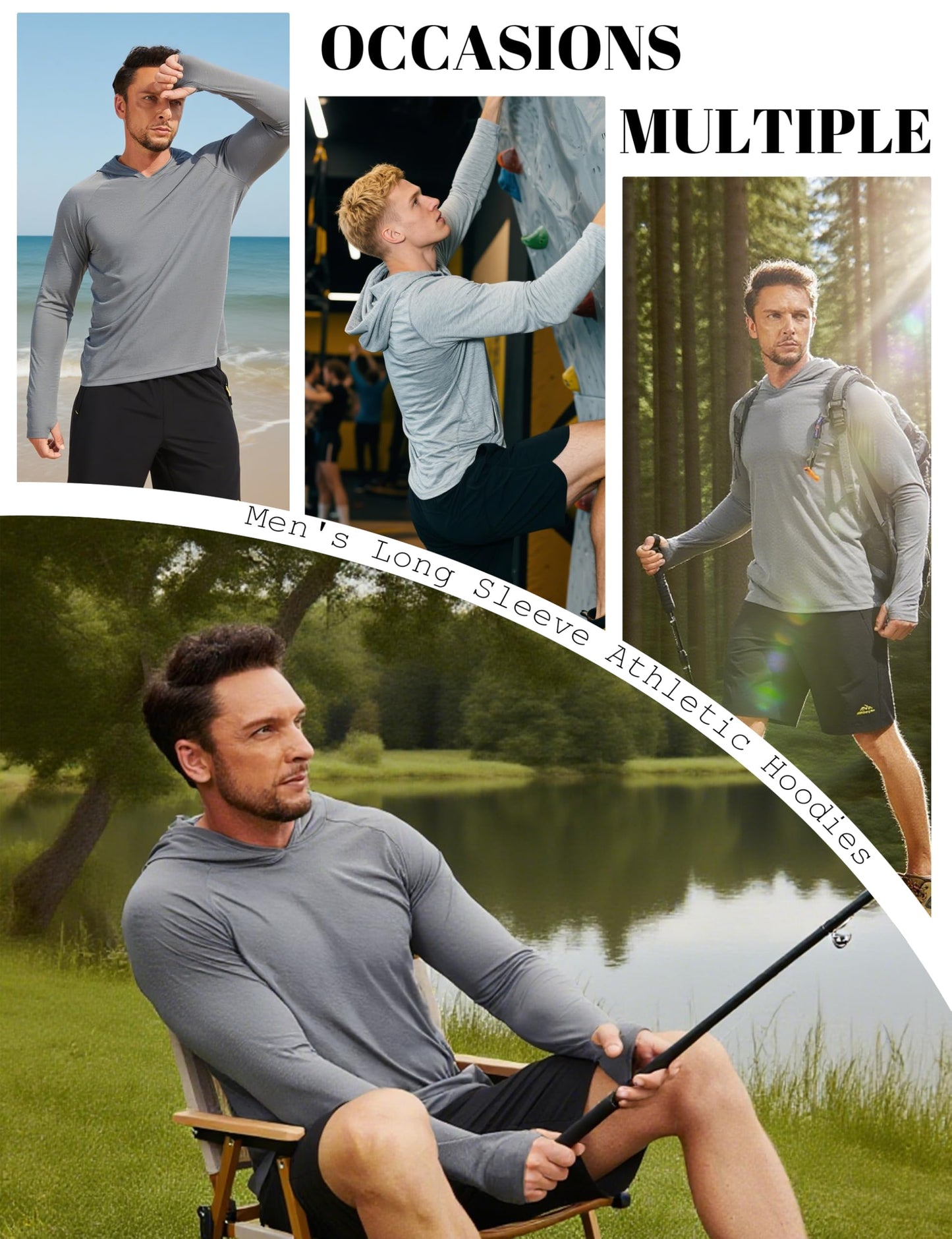 MAGCOMSEN Sun Hoodie Mens UPF 50+ Fishing Shirts for Men Long Sleeve Quick Dry T Shirt with Thumbholes Athletic Running Tee Blue Grey M
