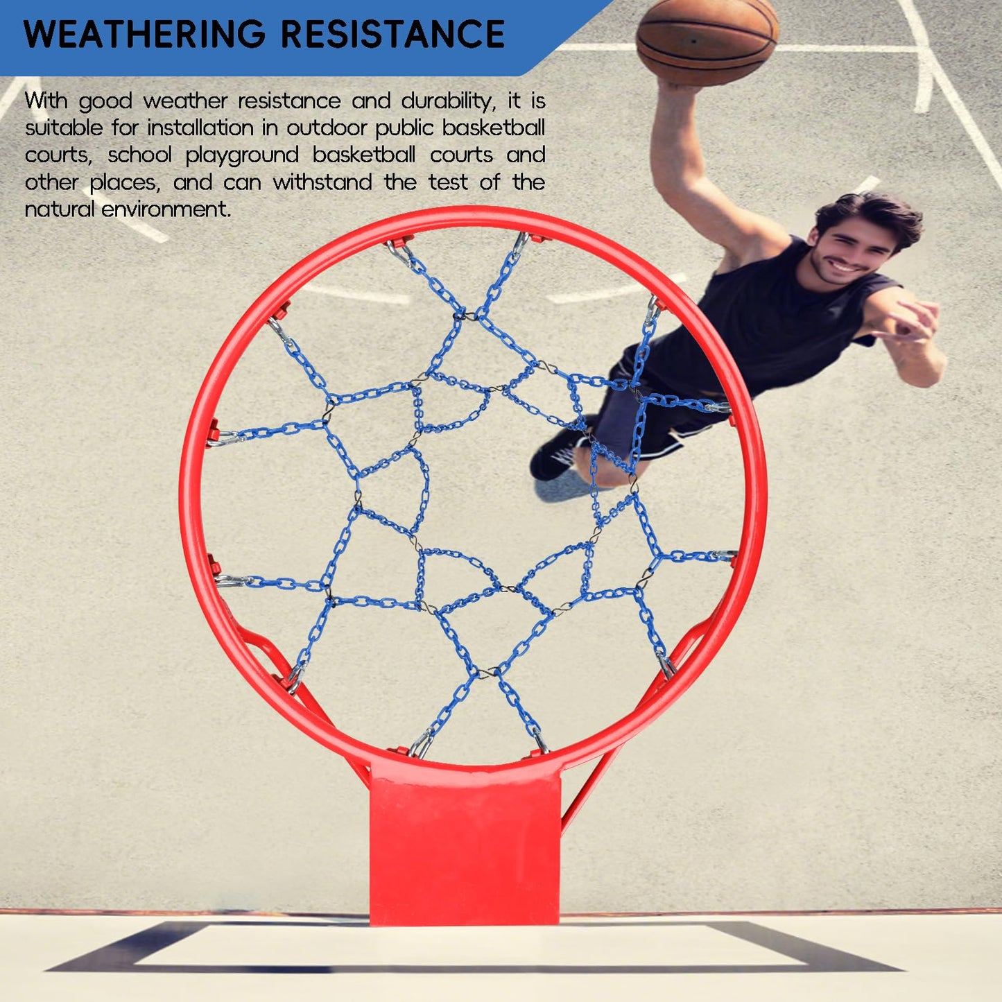Basketball Net Heavy Duty Replacement,Carbon Steel Chain Basketball net Anti-Rust Use Indoor Outdoor Standard 12 Loops Basketball Hoop,Blue