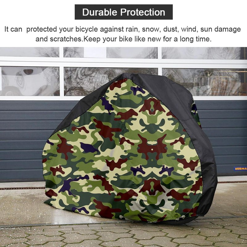 Roctee Bicycle Cover Waterproof Wind Rain Snow Proof Outdoor Mountain Bike Road Travel Bike Cycle Covers with Storage Bag, 78.7''(L) * 27.6''(W) * 43.3''(H) for XL Size (Black & Camo)