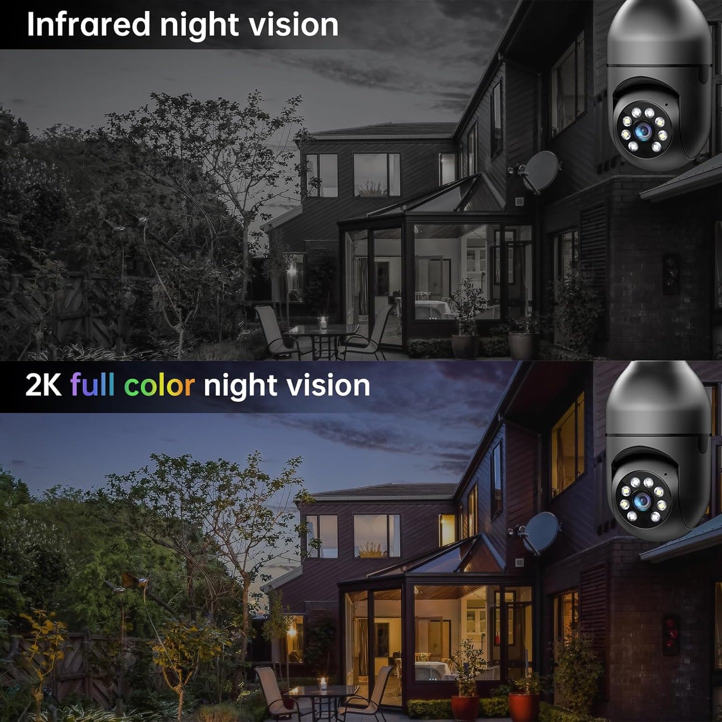 2K WiFi Light Bulb Security Camera – Wireless Outdoor, Motion Detection, Two-Way Talk, Color Night Vision, Alexa Compatible