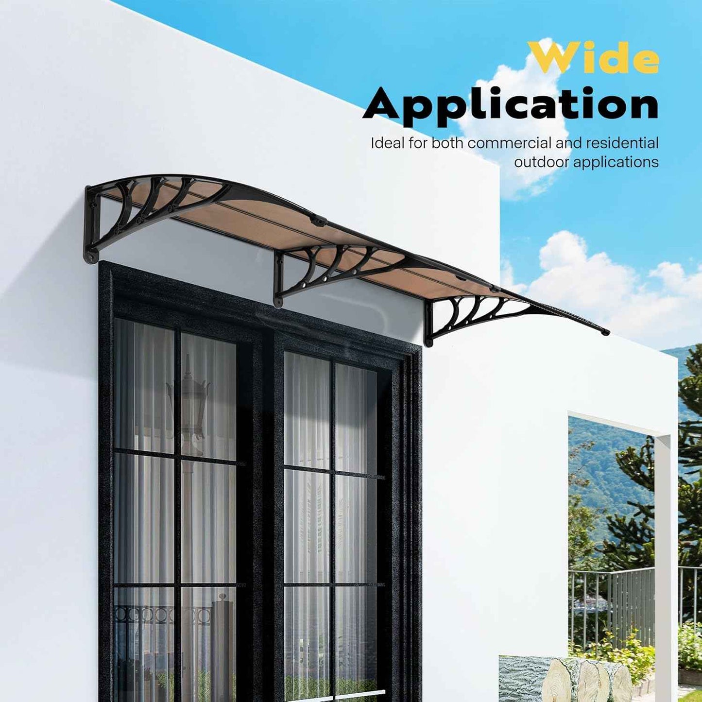40-Inch VIVOHOME Polycarbonate Window Door Awning Canopy - Brown with Black Bracket