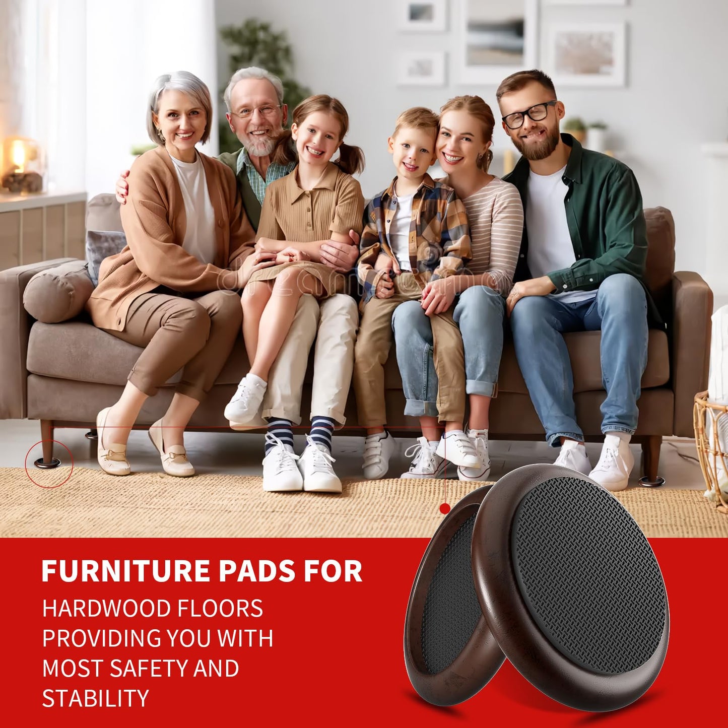 Ezprotekt 2 inch Non Slip Wood Furniture Pads for Hardwood Floors, 4 Pcs Round Anti Slip Furniture Coaster Cups Floor Protectors with Anti-Slide EVA for Chair Sofa Table Bed Couch (Dark Brown)