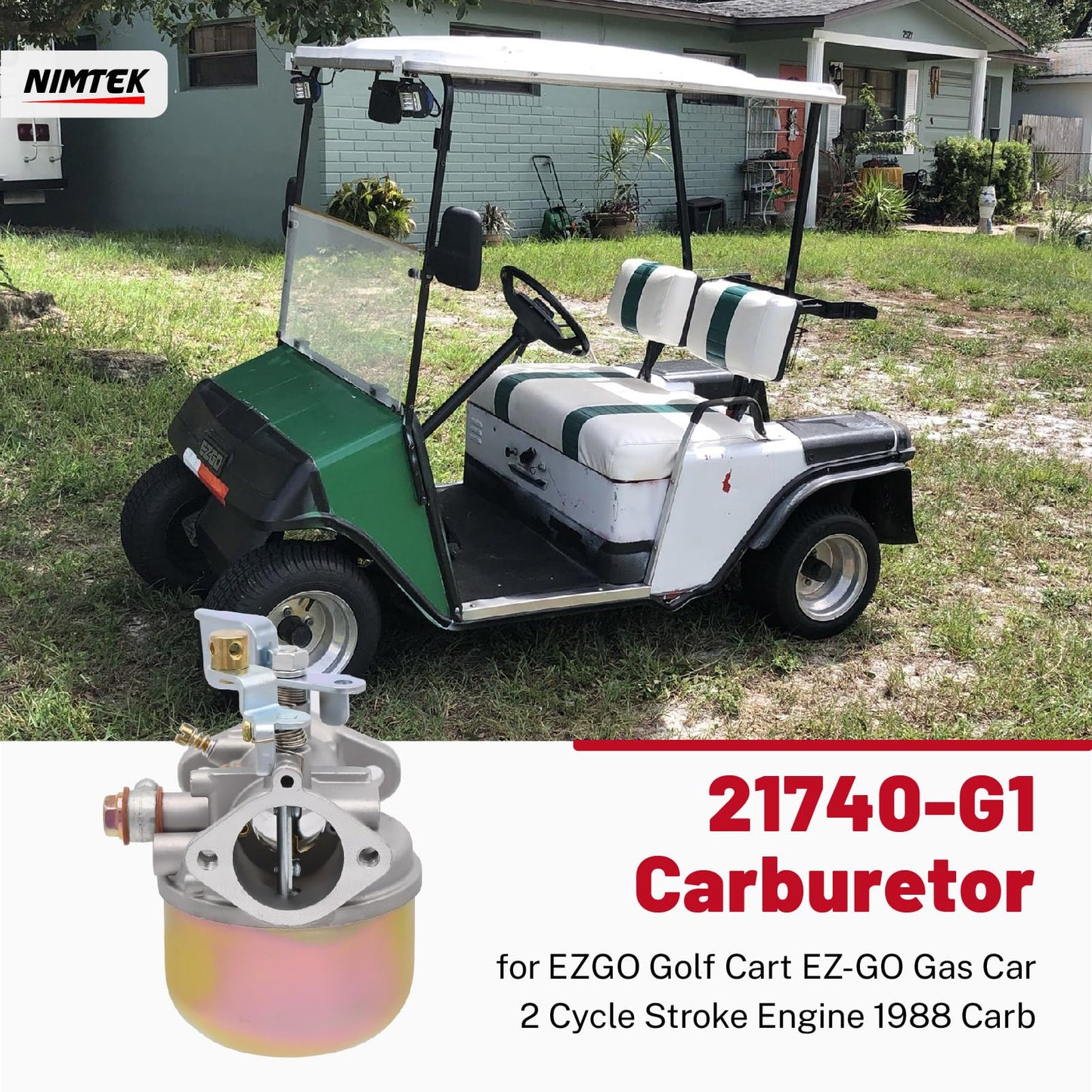 NIMTEK Carburetor for EZGO Golf Cart EZ-GO Gas Car 2 Cycle Stroke Engine 1988 Carb Replace 21740-G1