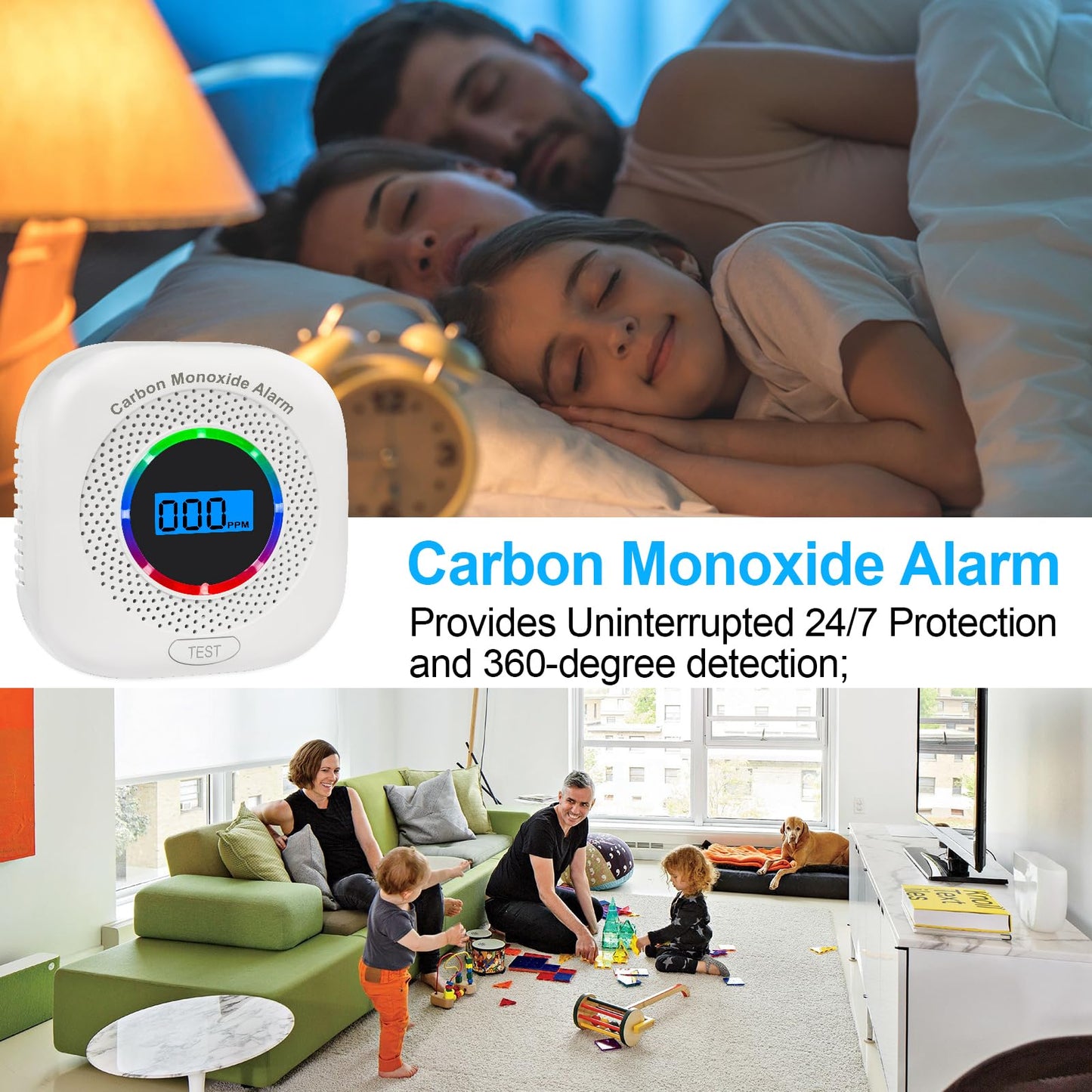 Carbon Monoxide Detectors,Carbon Monoxide Alarm/Monitor Battery Operated with Light&Digital LCD Display, Portable Traval CO Detector Alarm for Home,Bedroom,Office,RV,Warehouse