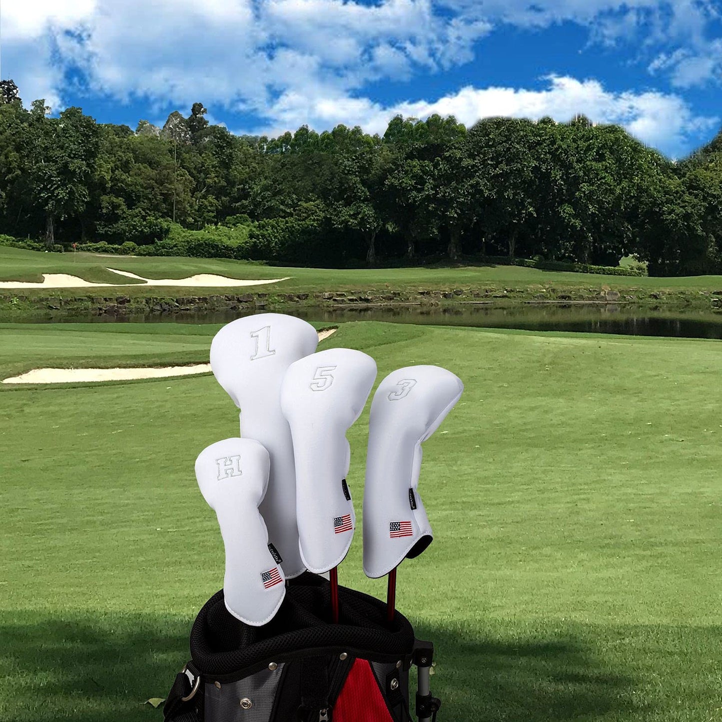 YuEagleSky Golf Head Covers Driver Fairway #3#5 Hybrid USA Flag Memory Foam, for Men Women (Grey or White)