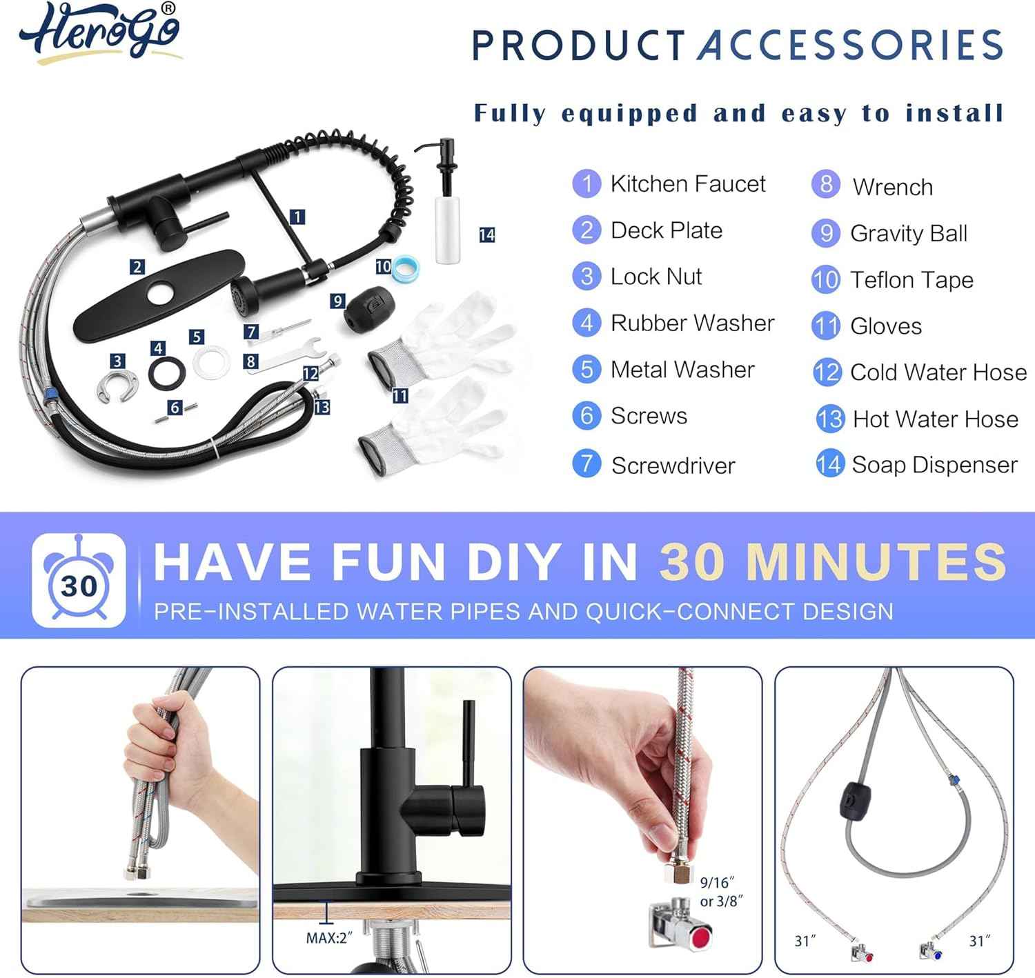 Touchless Kitchen Faucet with Soap Dispenser & Pull Down Sprayer - Commercial Grade Brushed Nickel